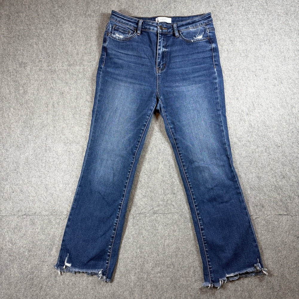Vervet Blue Womens High Rise Straight Leg Jeans 28 Blue Distressed Raw Hem